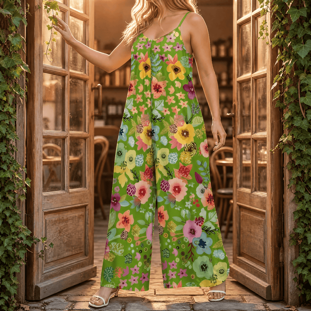 Sunara™ – Floral Wide-Leg Jumpsuit for Curves Watercolor on Green / XL