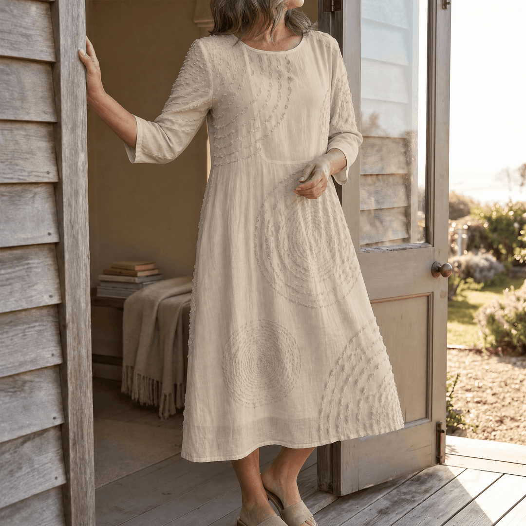 Tessara™ – Embossed Texture Midi Dress Beige / S
