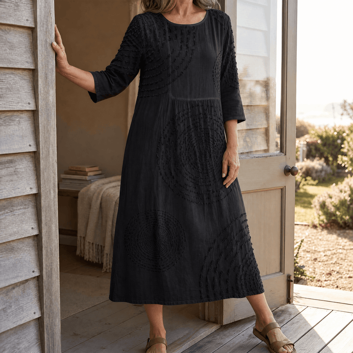 Tessara™ – Embossed Texture Midi Dress Black / S