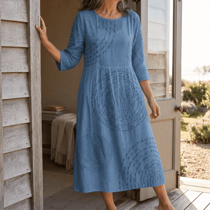 Tessara™ – Embossed Texture Midi Dress Dusty Blue / S