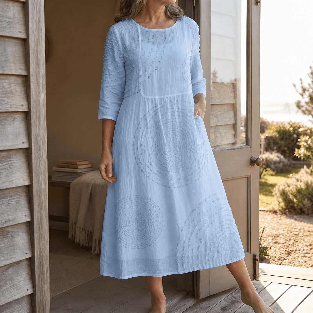 Tessara™ – Embossed Texture Midi Dress Light Blue / S