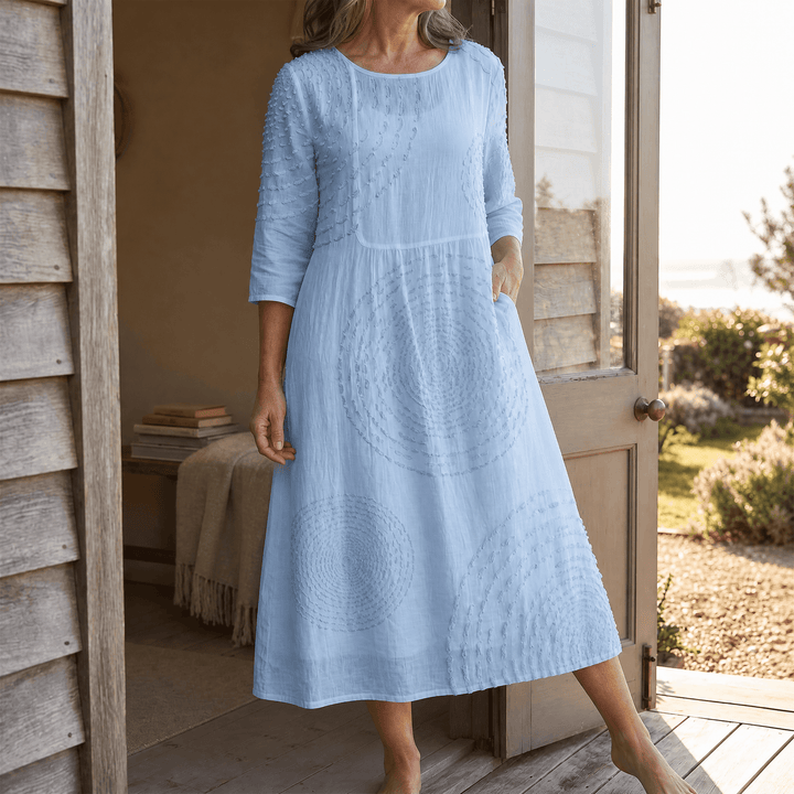 Tessara™ – Embossed Texture Midi Dress Light Blue / S