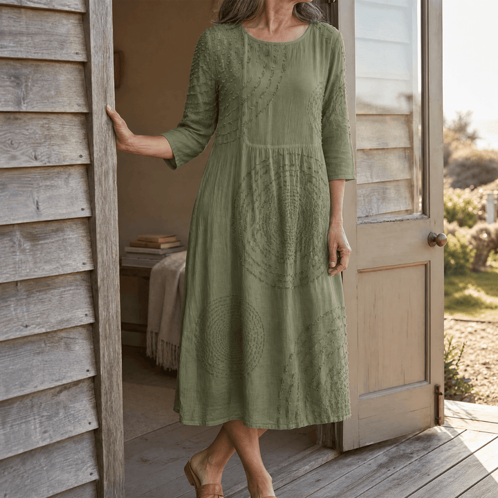 Tessara™ – Embossed Texture Midi Dress Sage Green / S