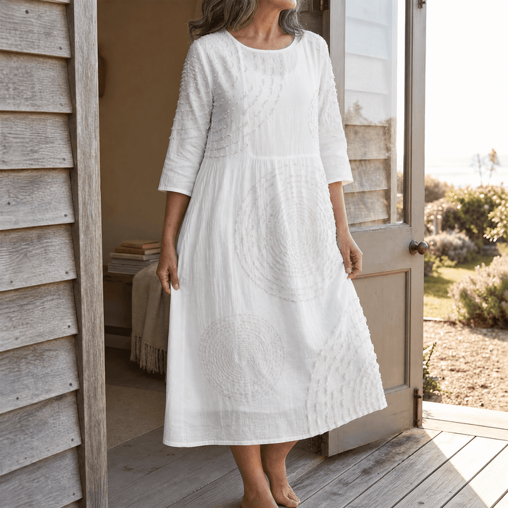 Tessara™ – Embossed Texture Midi Dress White / S