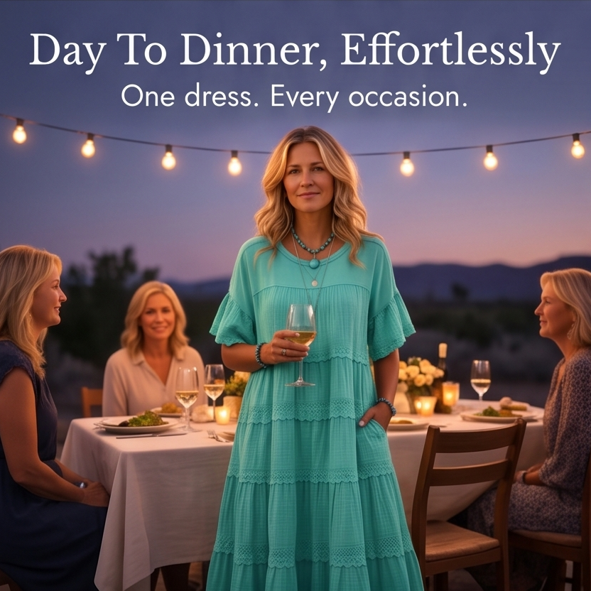 Sundara™ Tiered Lace Midi Dress with Hidden Pockets