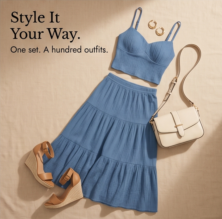 Solavie™ Tiered Maxi Skirt & Cami Matching Set