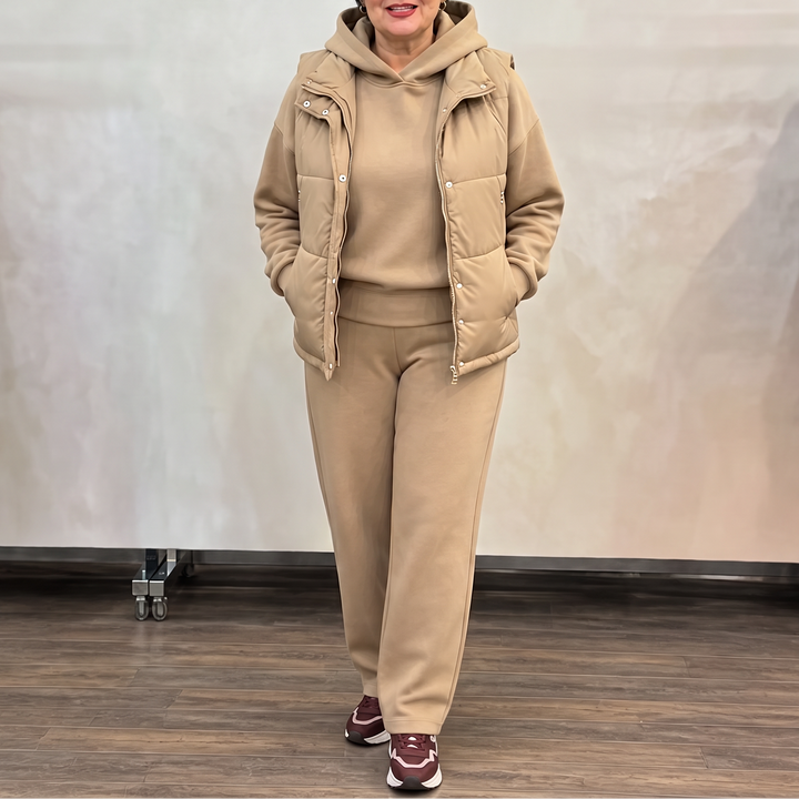 Layerwell – Quilted Vest Hoodie And Jogger Set