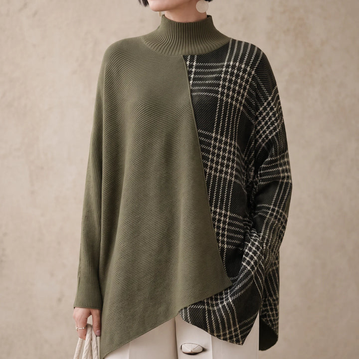 Plaidelle – Asymmetric Plaid Panel Knit Sweater