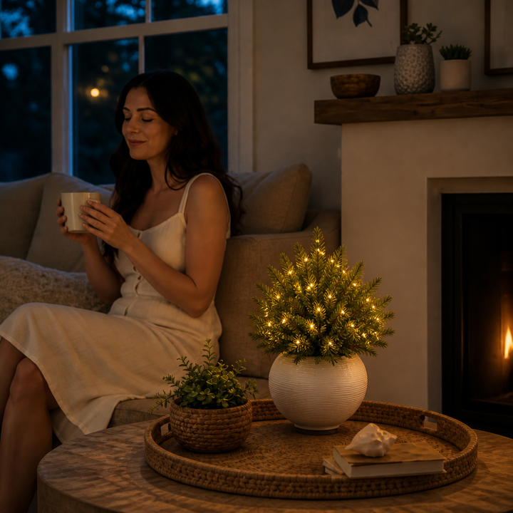 Duskglow – Lit Pine Branches That Spread Warmth, Not Clumps