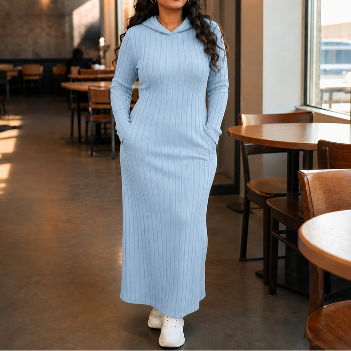 Lunarobe – Ribbed Hooded Maxi Dress With Pockets