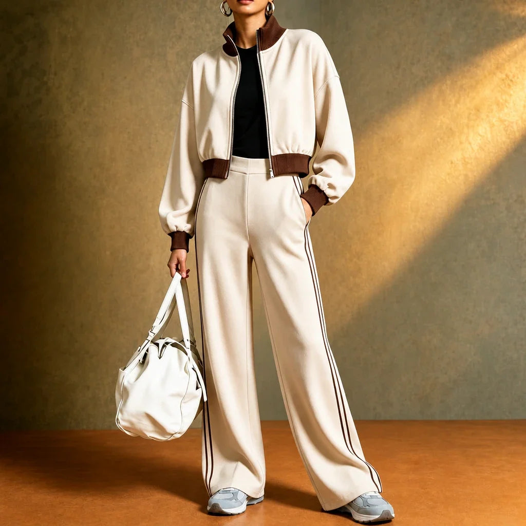 Rally Rib – Cropped Bomber And Striped Wide-Leg Pants Set