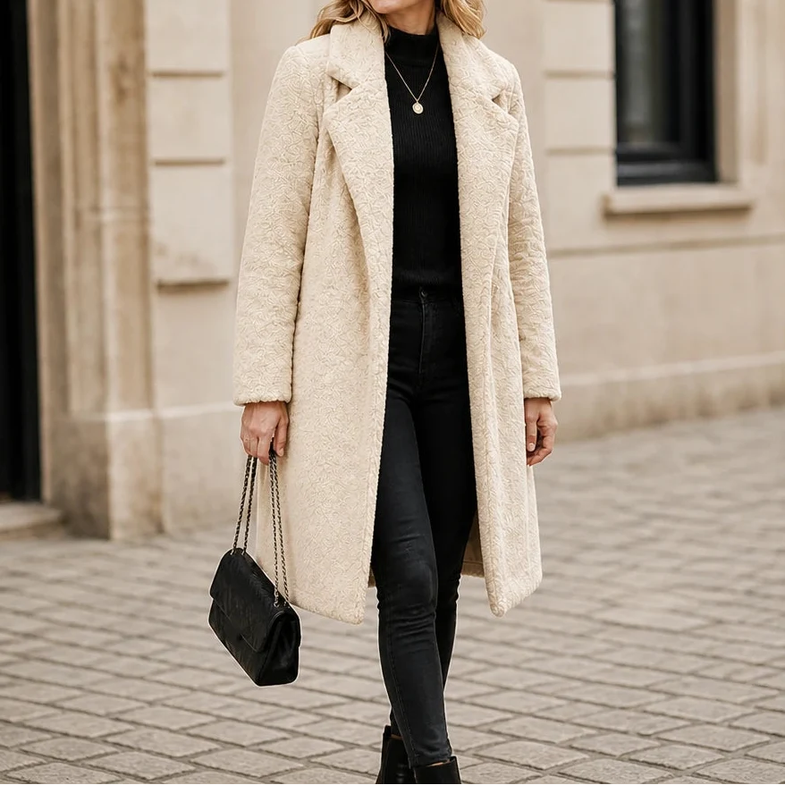 Veloura – Long Teddy Lapel Coat