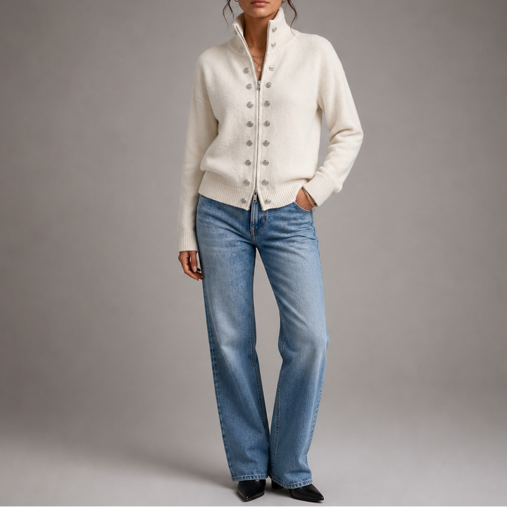 Wearvale – Two-Way Zip High-Neck Knit Cardigan