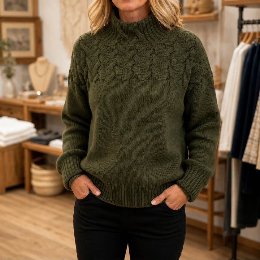 Cozette – Braided Cable-Knit Turtleneck Sweater