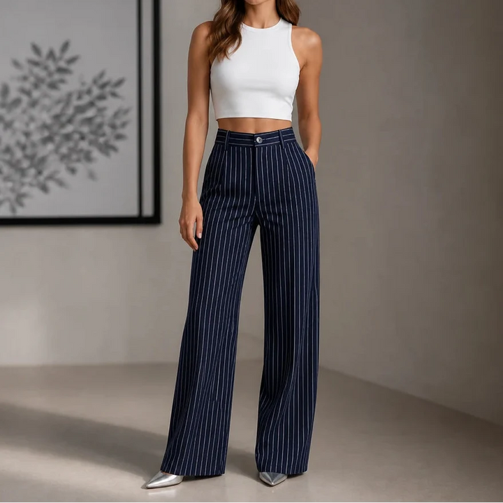 Wearbella – High-Waisted Pinstripe Wide-Leg Trousers