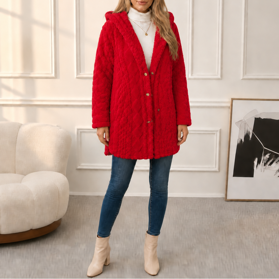 Wearbella – Diamond Jacquard Plush Hooded Coat
