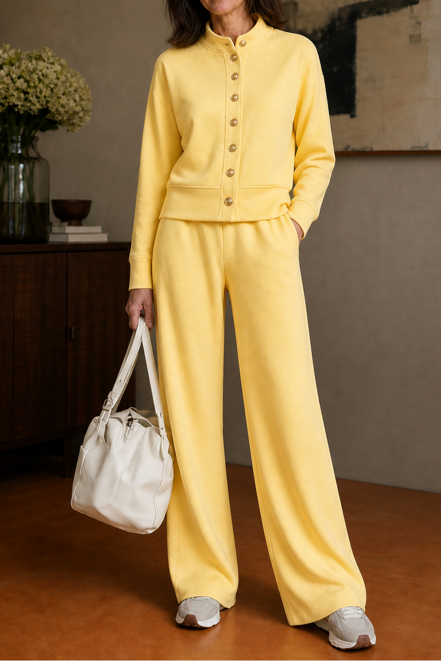 Wideline – Button-Down Cardigan And Wide-Leg Pants Set