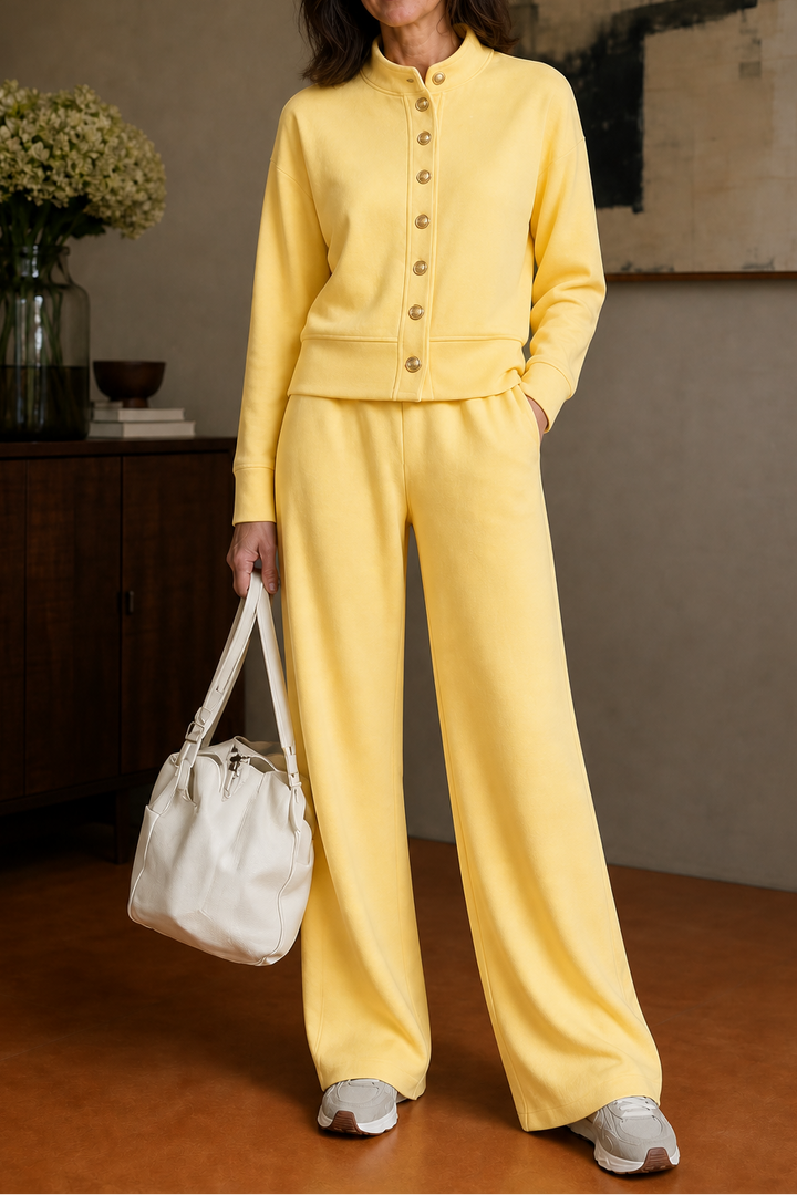 Wideline – Button-Down Cardigan And Wide-Leg Pants Set