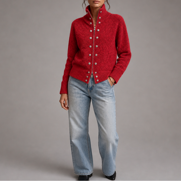 Wearvale – Two-Way Zip High-Neck Knit Cardigan