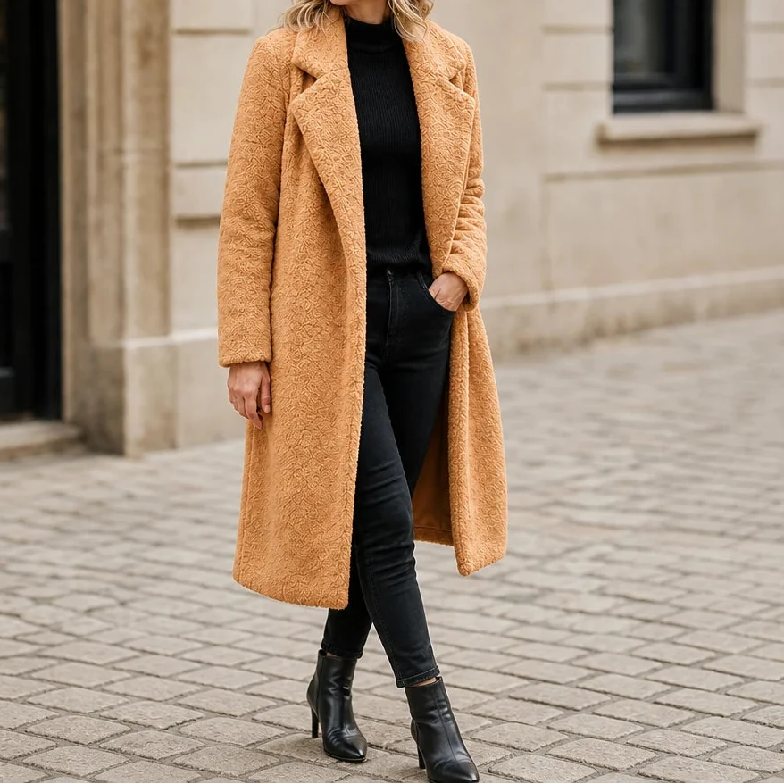 Veloura – Long Teddy Lapel Coat