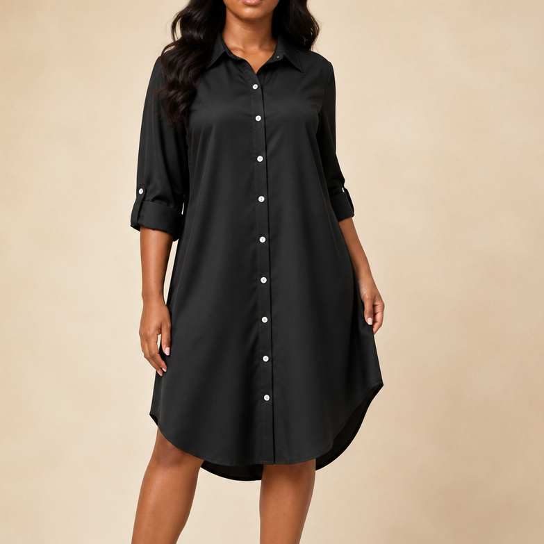 Drapeelle – Satin Button-Front Shirt Dress