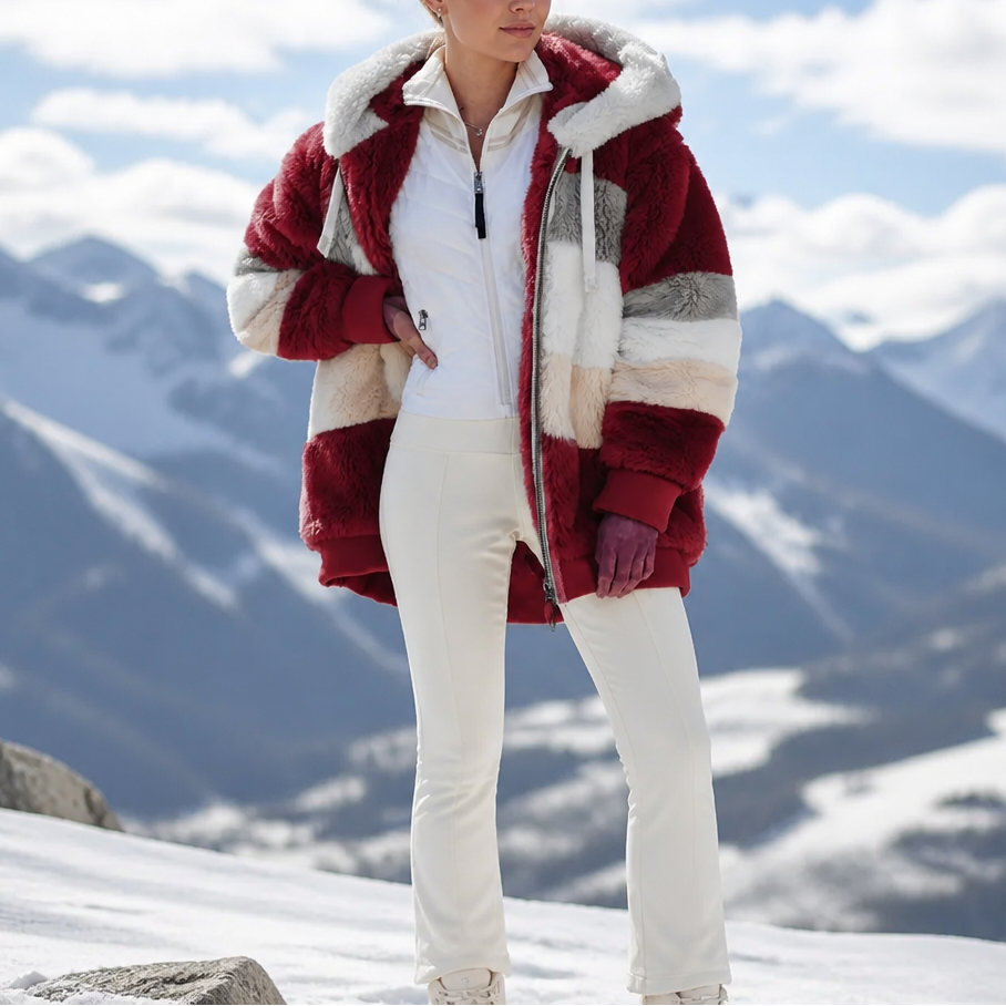 Furvella – Color-Block Oversized Faux Fur Coat