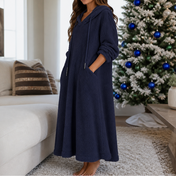 Coziya – Hooded Plush Fleece Maxi Robe Dress