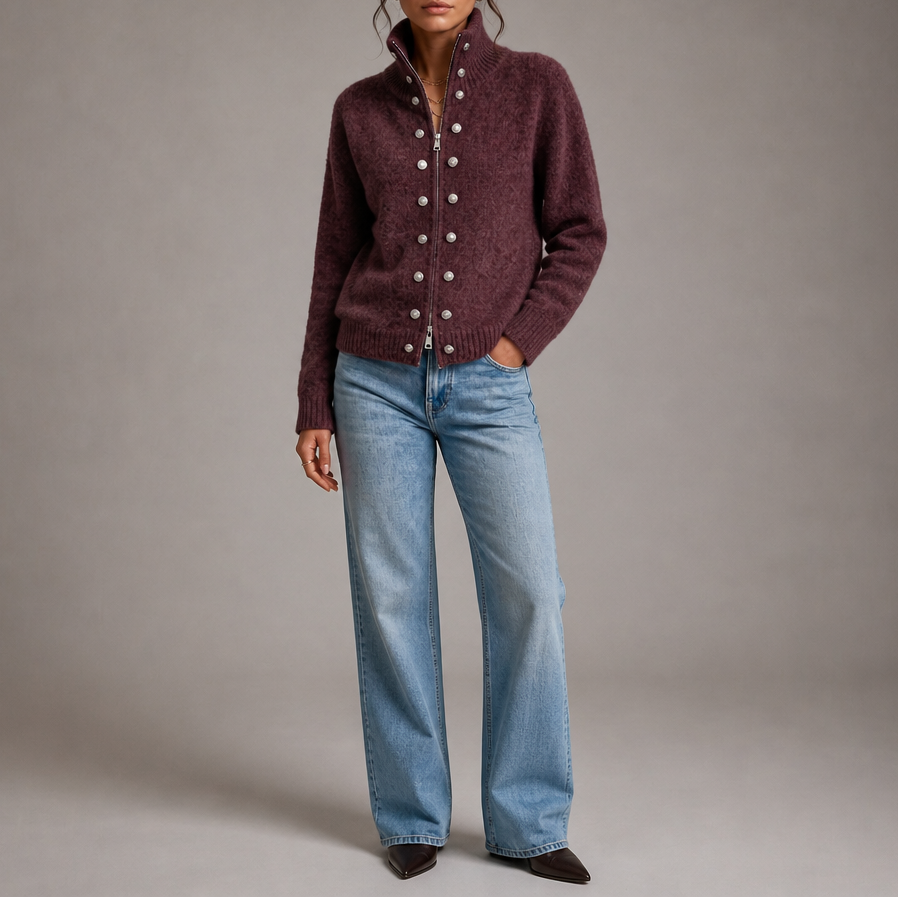 Wearvale – Two-Way Zip High-Neck Knit Cardigan