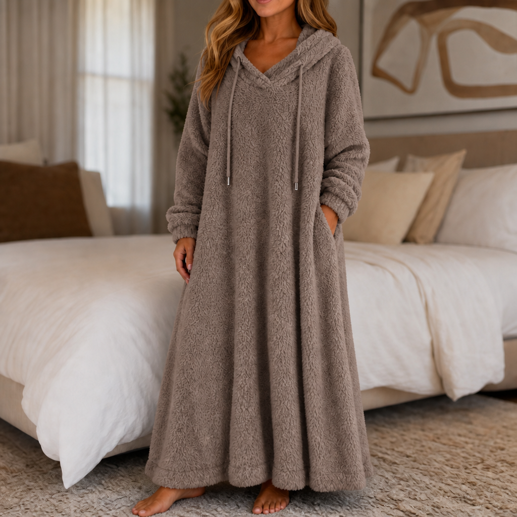 Coziya – Hooded Plush Fleece Maxi Robe Dress