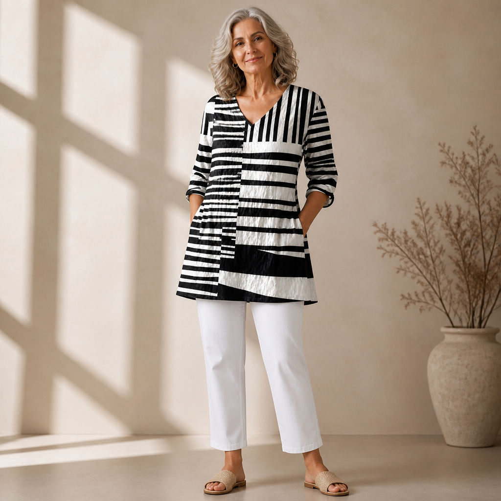 Vivelle – Bold Print V-Neck Pocket Tunic