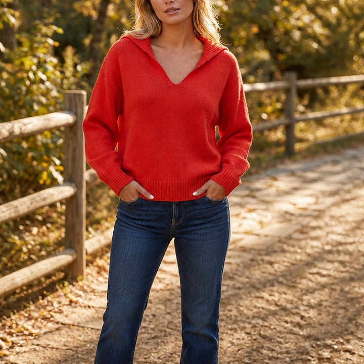 Lapella – Lapel Collar V-Neck Sweater