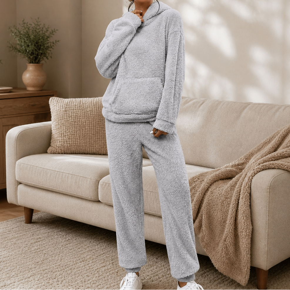 Cozy Haven – Plush Fleece Hooded Top And Jogger Pants Set