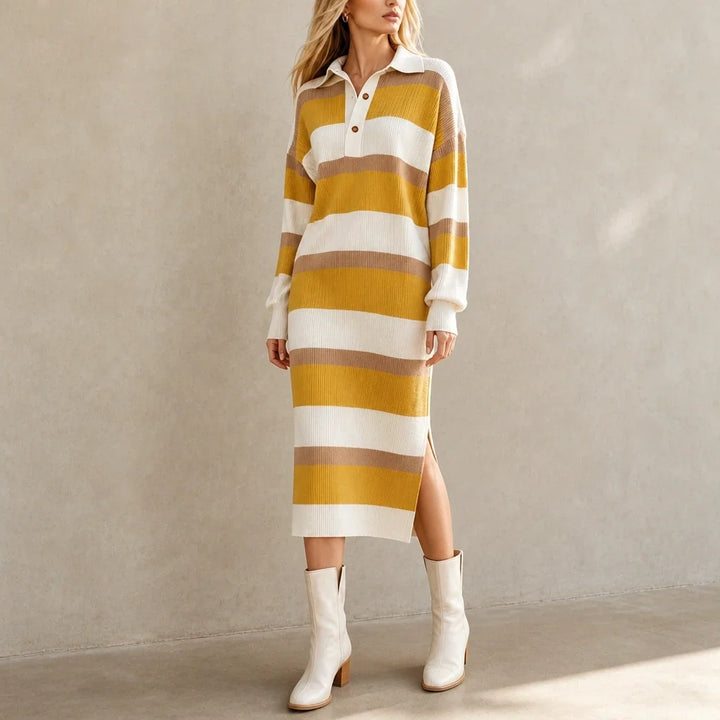 Collara – Striped Knit Polo-Collar Dress