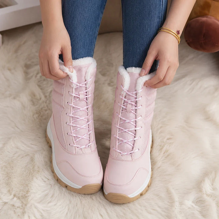 Snowver – Color-Block Faux Fur Trim Winter Boots