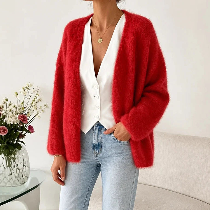 Veluna – Brushed Mohair-Wool-Look Open-Front Cardigan