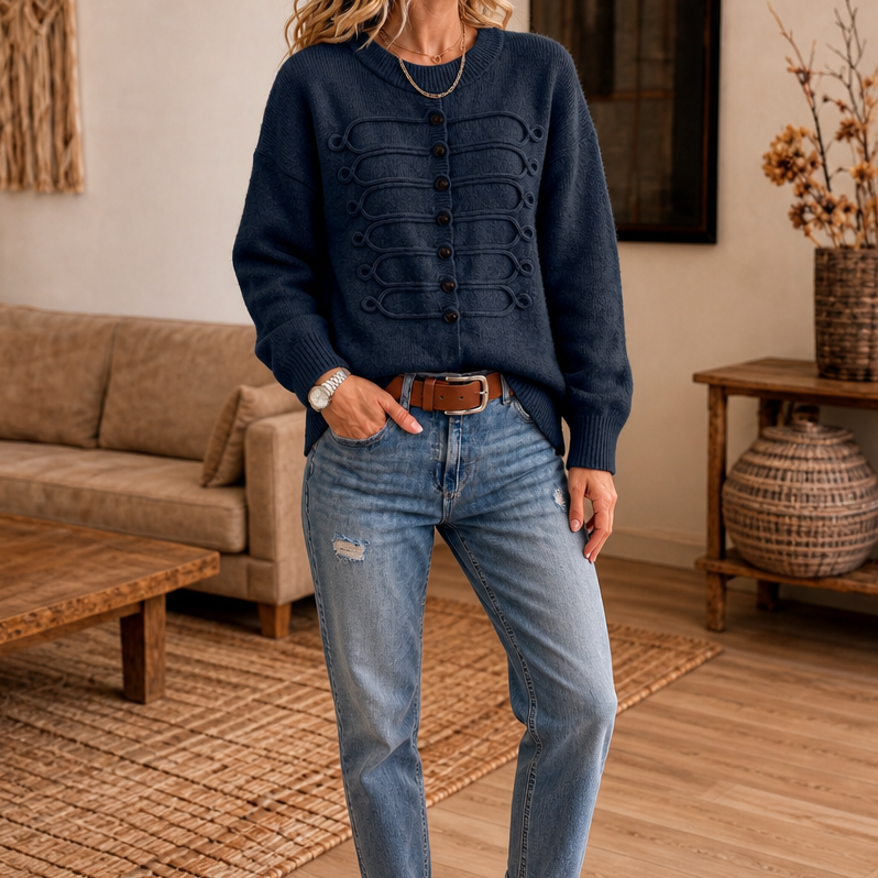 Braidenne – Braided Cord Button-Front Knit Sweater