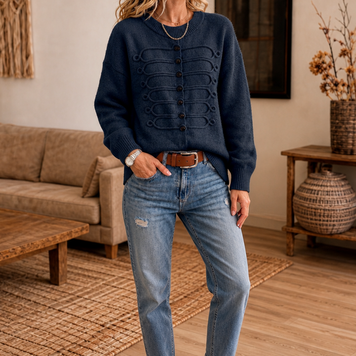 Braidenne – Braided Cord Button-Front Knit Sweater