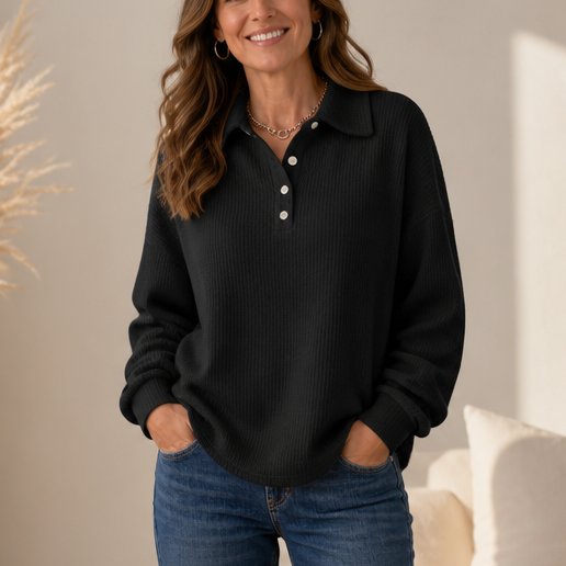 Wovella – Waffle-Knit Relaxed Pullover Top