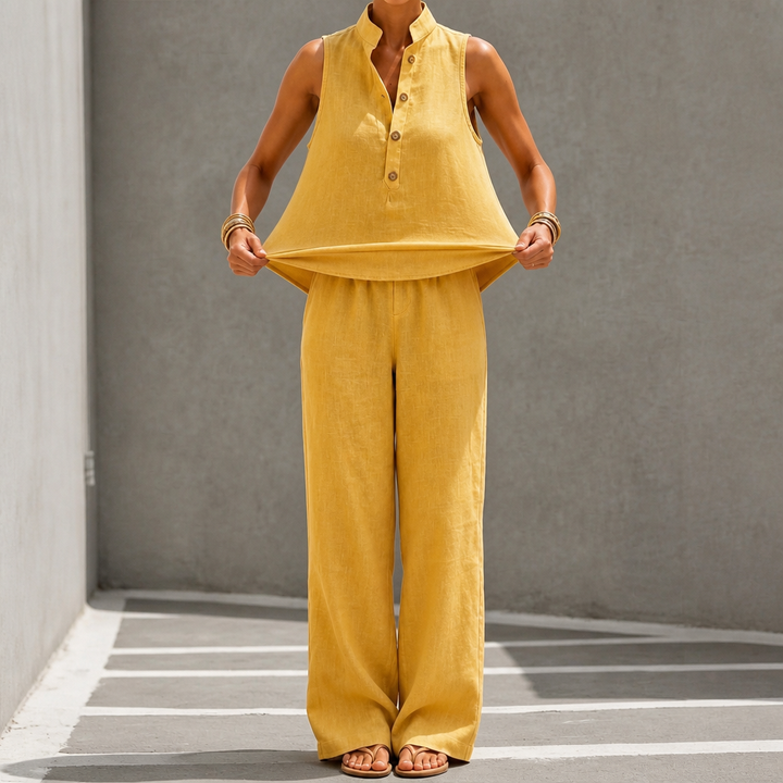 Poisematch – Stand-Collar Top And Wide-Leg Pants Set