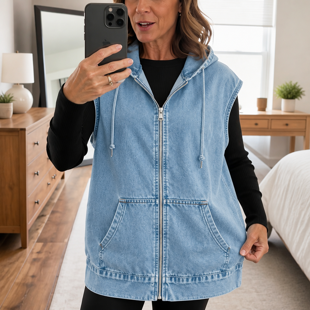 Wrapdrift – Oversized Hooded Denim Like Vest