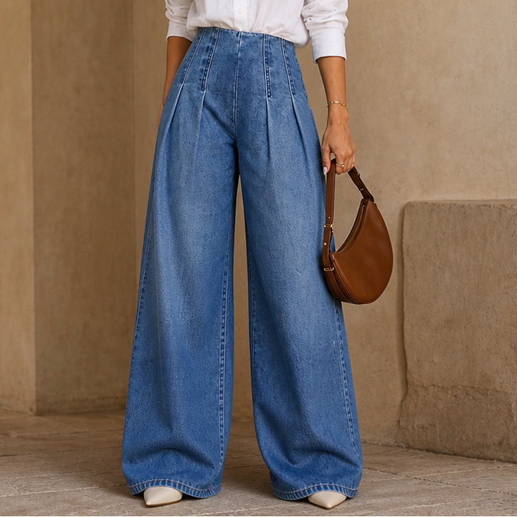 Pleatline – High-Waisted Pleated Wide-Leg Jeans