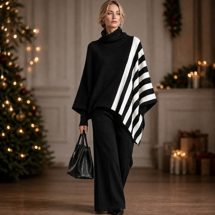 Striata – Asymmetric Striped Turtleneck Sweater
