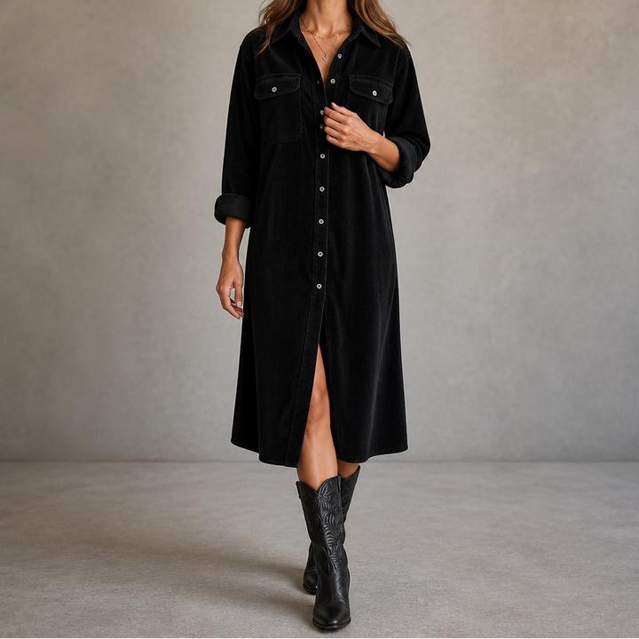Corvana – Ribbed Button-Front Shirt Dress