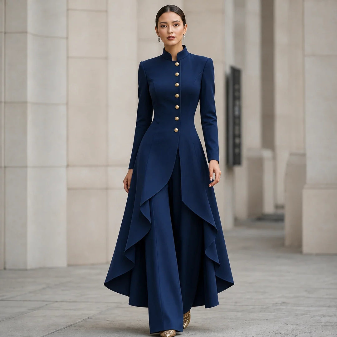 Vellora – Asymmetric Ruffled Tunic And Wide-Leg Pants Set