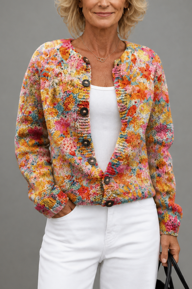 Helena – Floral Print Open-Front Knit Cardigan