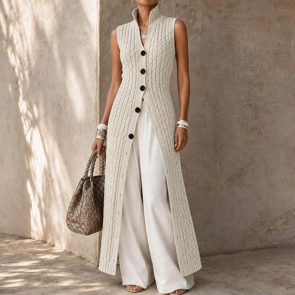 Elara Knit – Cable-Knit Look Longline Vest
