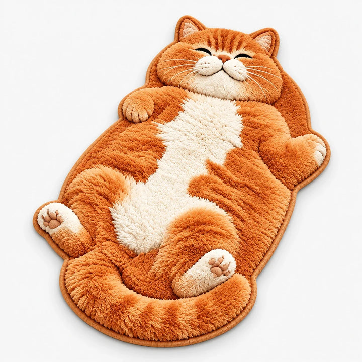 Tabby Tumble – Sleeping Cat-Shaped Plush Area Rug