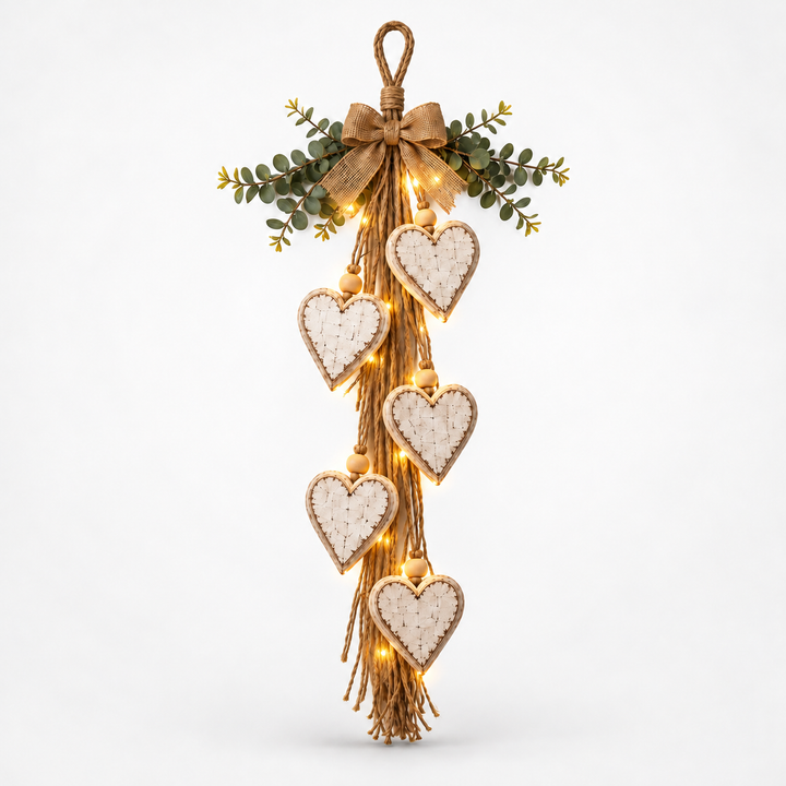 Hearth & Heart – Rustic Beaded Five-Heart Wall Hanging