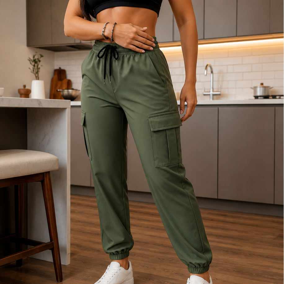 CargoEase – High-Waisted Wide-Leg Cargo Joggers