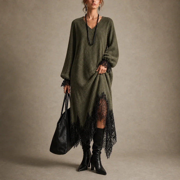 Lunavia – Floral Lace Hem Knit Midi Dress